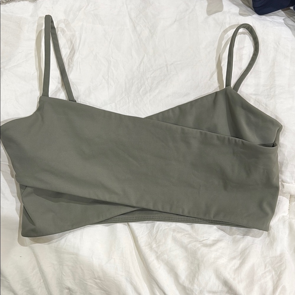 Adanola Stylish Olive Green Wrap Crop Top